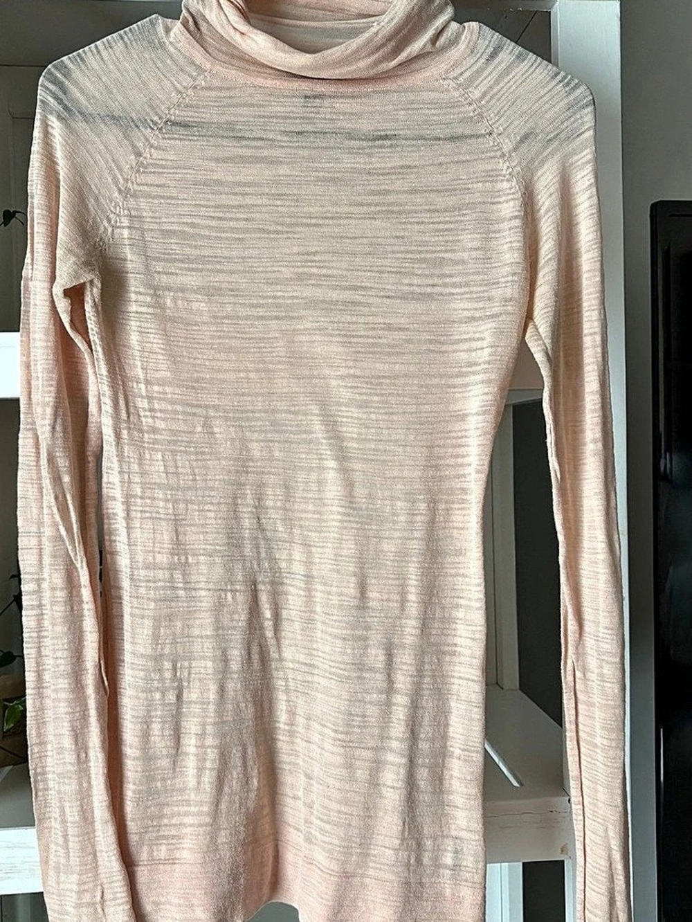 bebe Sheer Cowl Neck Tunic in Peach Size Medium